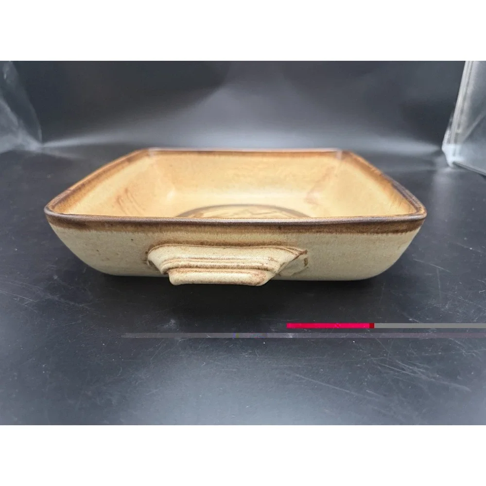 Vintage Reynolds Pottery Square Stoneware Baker Casserole Dish w/ Handles